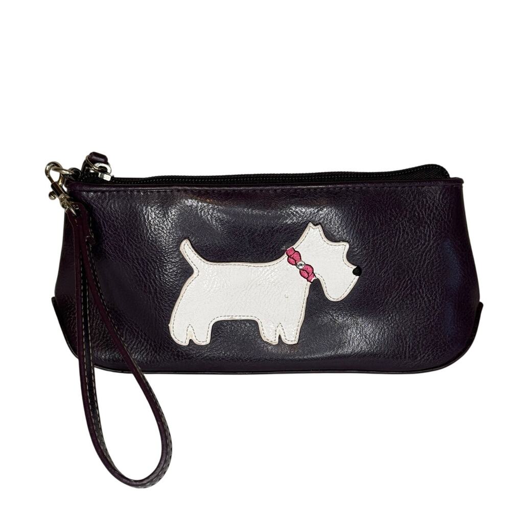 Scottie Dog Wristlet Clutch Purse Pocket Mirror Black Vegan Leather